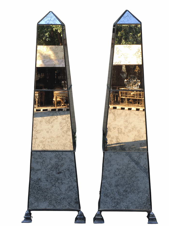 Pair Antique Style Mirrored Obelisks -ND