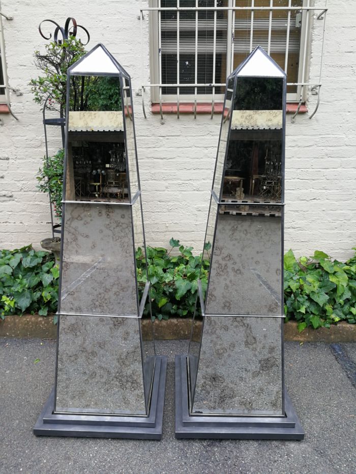 Pair Antique Style Mirrored Obelisks -ND - Image 3