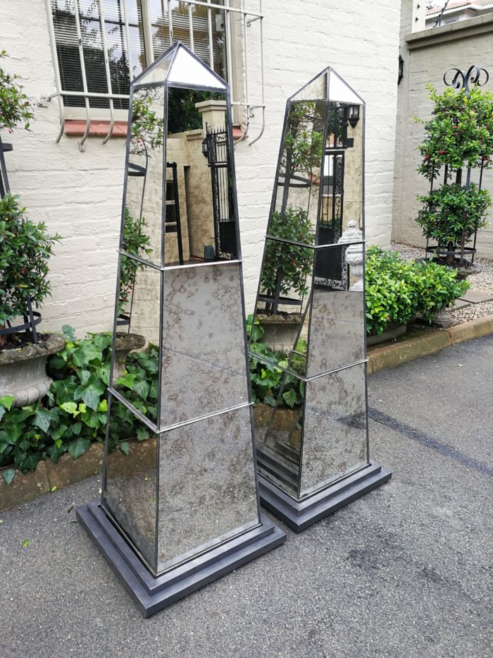 Pair Antique Style Mirrored Obelisks -ND - Image 4