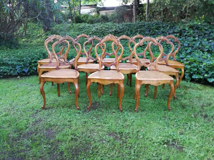 Set of 12 French Style Rattan Dining Chairs - Image 3