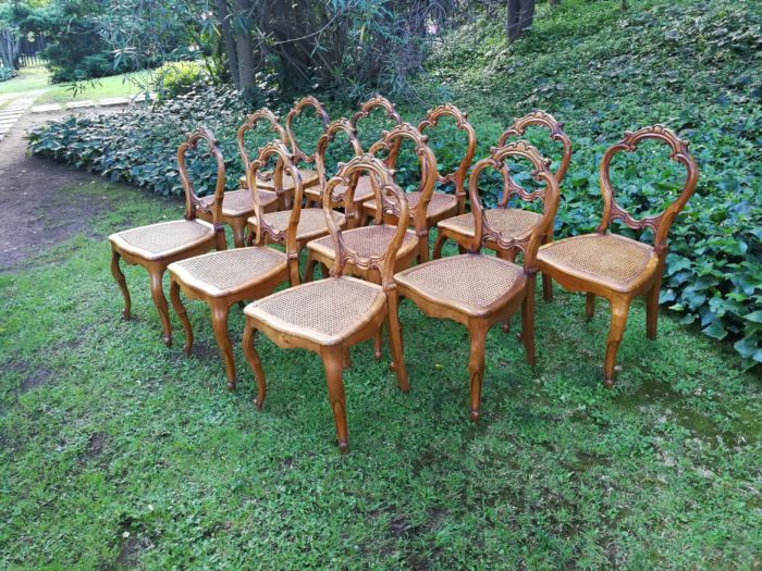 Set of 12 French Style Rattan Dining Chairs - Image 4