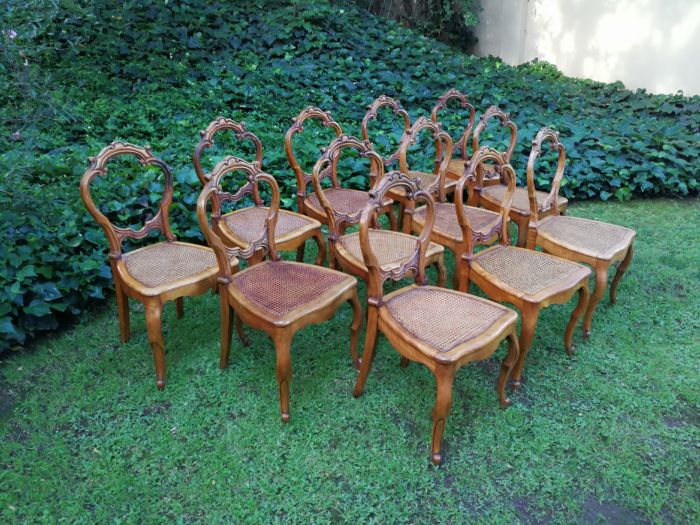 Set of 12 French Style Rattan Dining Chairs - Image 5