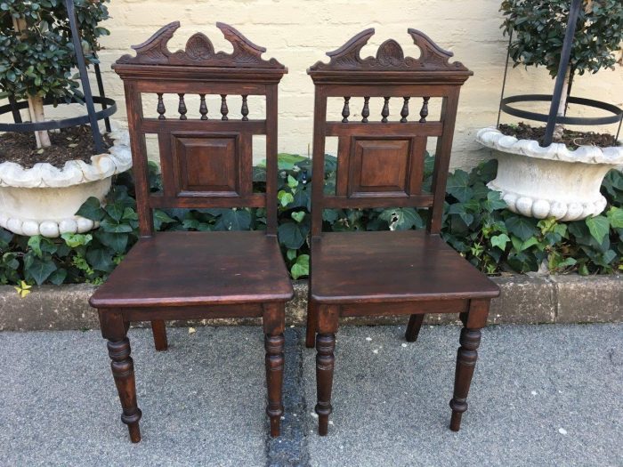 Pair Antique Carved Hall Chairs - Image 7
