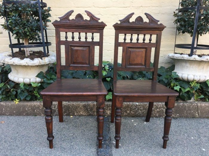 Pair Antique Carved Hall Chairs - Image 6
