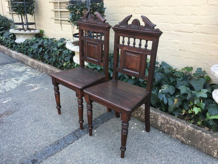 Pair Antique Carved Hall Chairs - Image 5