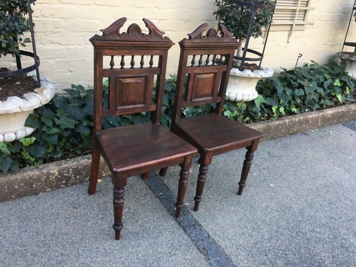 Pair Antique Carved Hall Chairs - Image 4