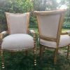 A Pair of French Style Arm Chairs, Hand-Gilded with Gold Leaf and Covered in an Imported Linen - Image 3