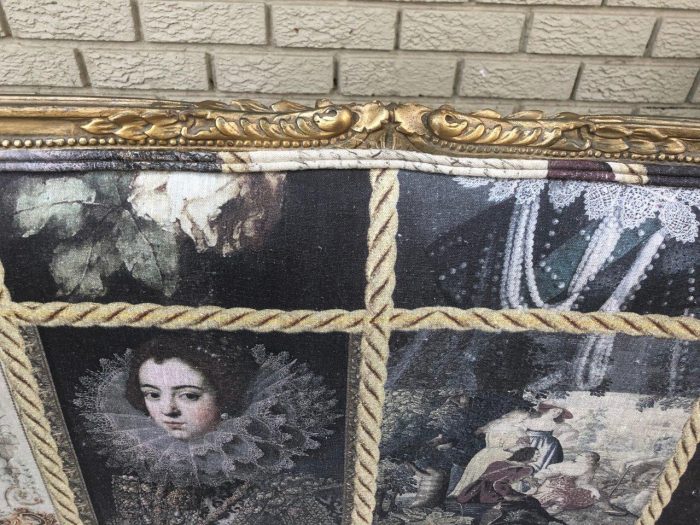 French style gilded settee with hand-painted fabric - Image 4