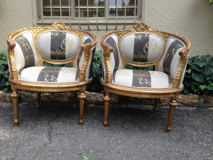 Pair French Antique/Vintage (90 years old) Gilded Bergere Chairs. Circa 1910 to 1930 - Image 2
