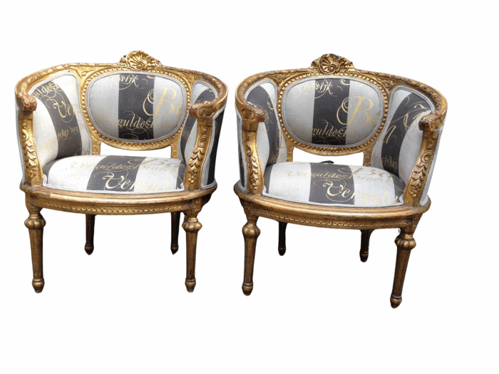 Pair French Antique/Vintage (90 years old) Gilded Bergere Chairs. Circa 1910 to 1930