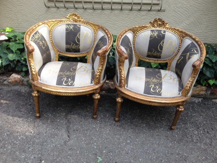 Pair French Antique/Vintage (90 years old) Gilded Bergere Chairs. Circa 1910 to 1930 - Image 3