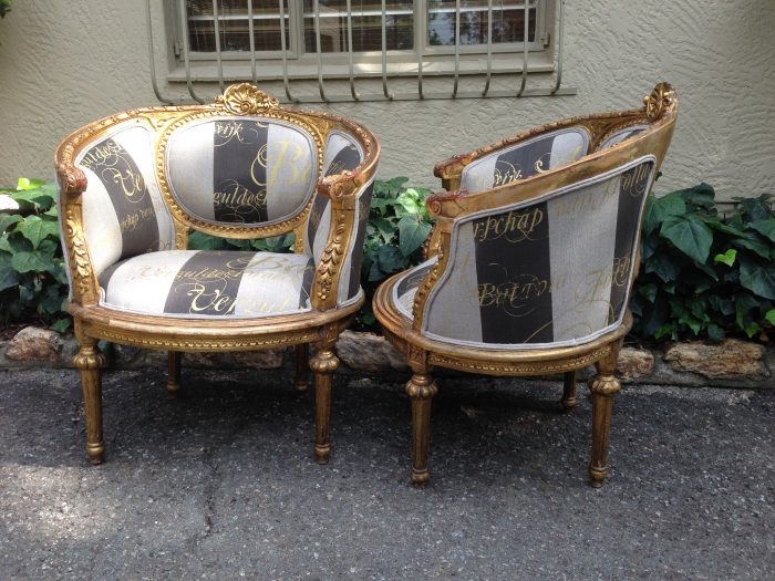 Pair French Antique/Vintage (90 years old) Gilded Bergere Chairs. Circa 1910 to 1930 - Image 5
