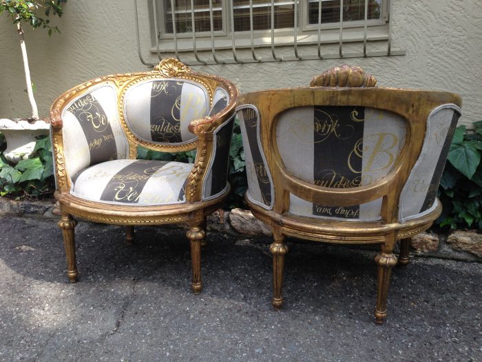 Pair French Antique/Vintage (90 years old) Gilded Bergere Chairs. Circa 1910 to 1930 - Image 6