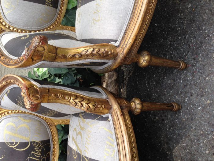 Pair French Antique/Vintage (90 years old) Gilded Bergere Chairs. Circa 1910 to 1930 - Image 7