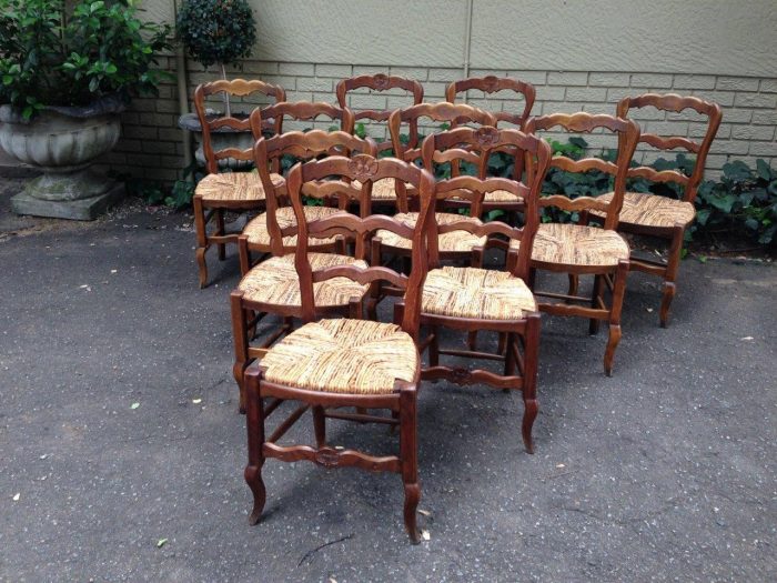 A Set Of Ten (10) French Beechwood Ladderback Chairs with upholstered Seagrass Seats - Image 3