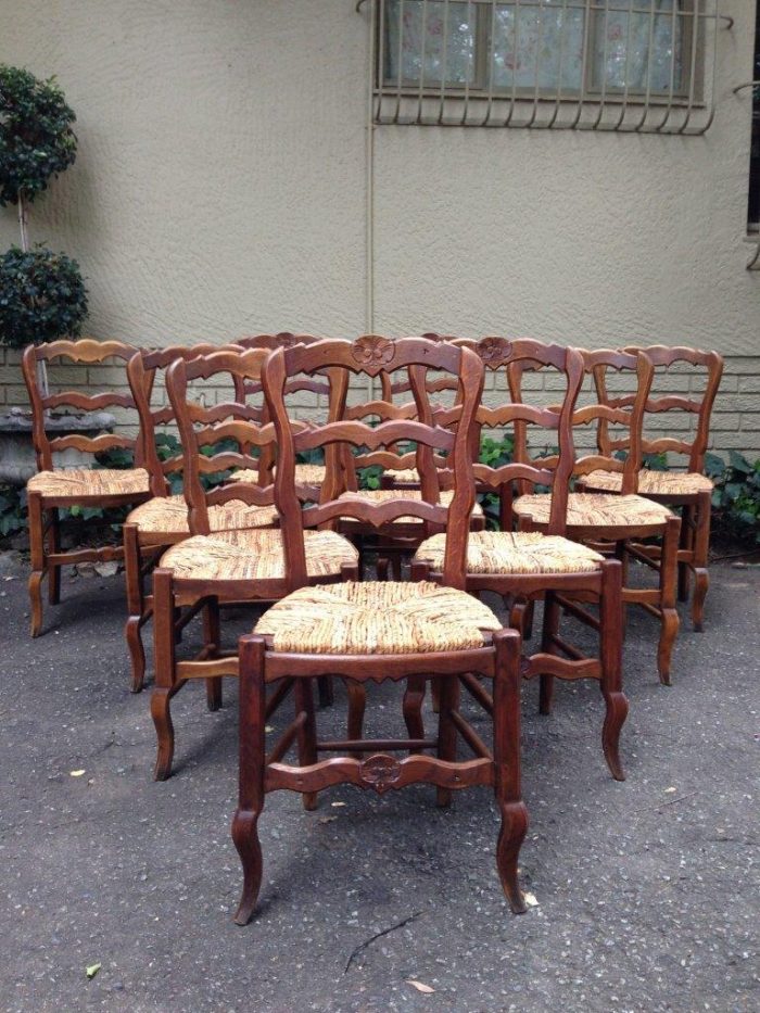 A Set Of Ten (10) French Beechwood Ladderback Chairs with upholstered Seagrass Seats - Image 2