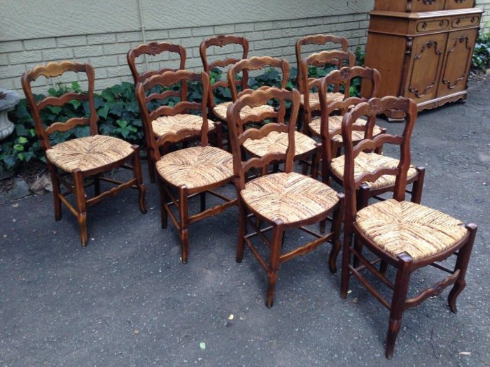 A Set Of Ten (10) French Beechwood Ladderback Chairs with upholstered Seagrass Seats - Image 4