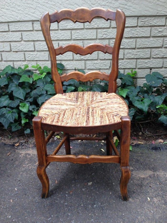 A Set Of Ten (10) French Beechwood Ladderback Chairs with upholstered Seagrass Seats - Image 5