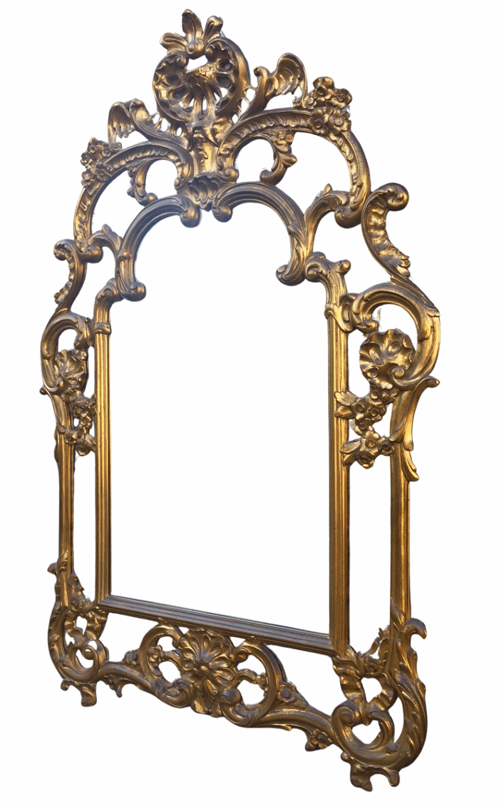 Gilded and Ornately Carved Wooden Mirror. Belgium. Circa 1974