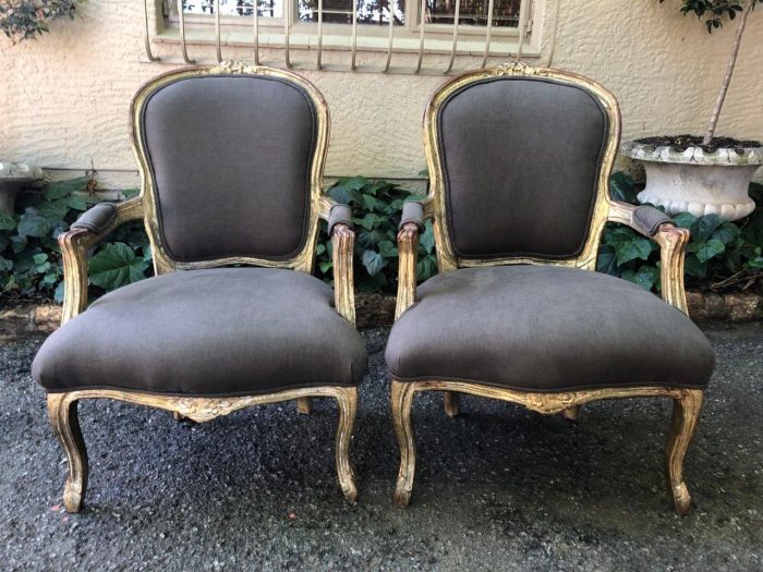 Pair Antique French Gilded Chairs - Image 2