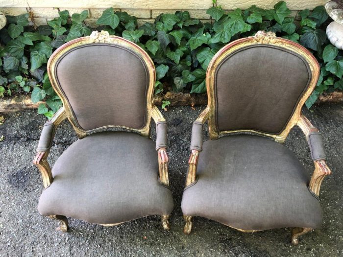 Pair Antique French Gilded Chairs - Image 4