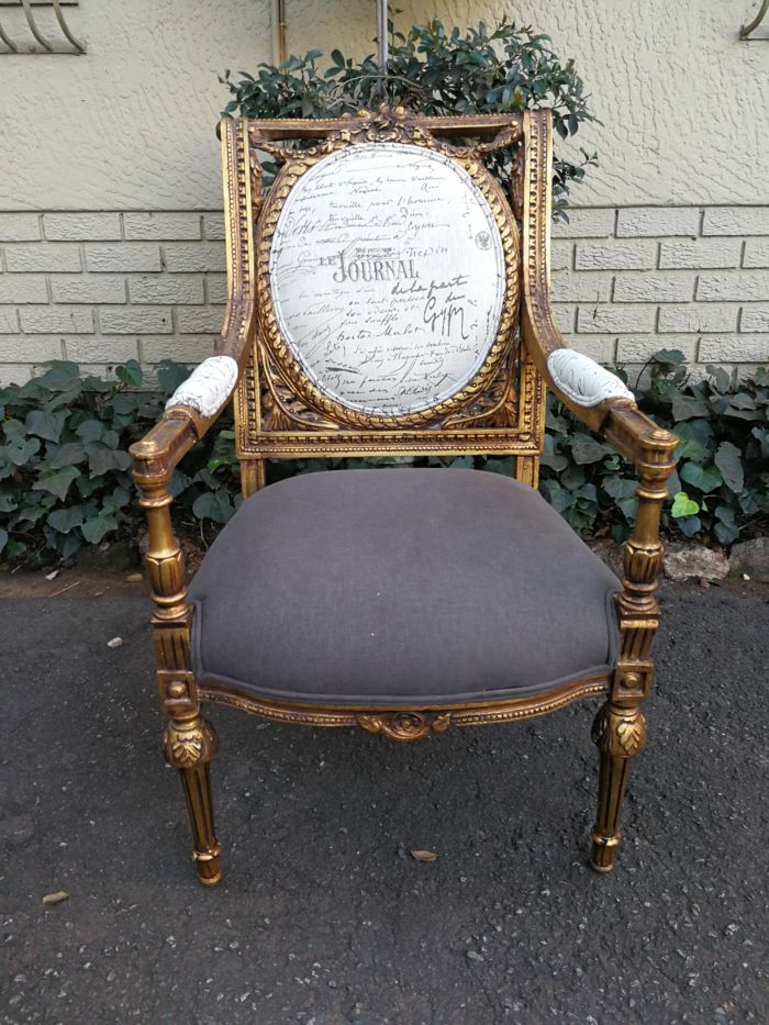 An Exceptional Pair of French Style Carved and Gilded Armchairs Upholstered in a Custom-Made Linen for The Crown Collection ND - Image 5