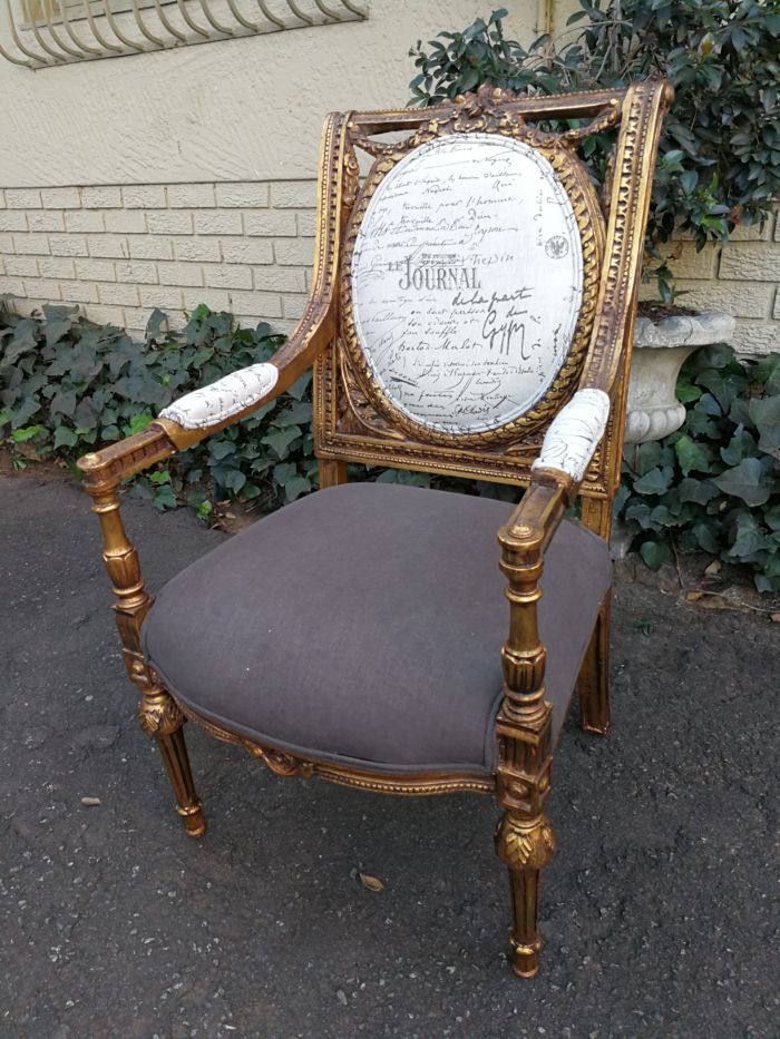 An Exceptional Pair of French Style Carved and Gilded Armchairs Upholstered in a Custom-Made Linen for The Crown Collection ND - Image 6
