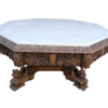 Magnificent and rare ornately carved R J Horner octagonal Bleached / Natural entrance/foyer table. Circa 1800. USA (6-Seater) with Marble top
