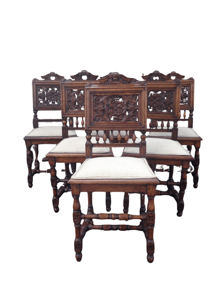 Set of 6 French antique carved chairs