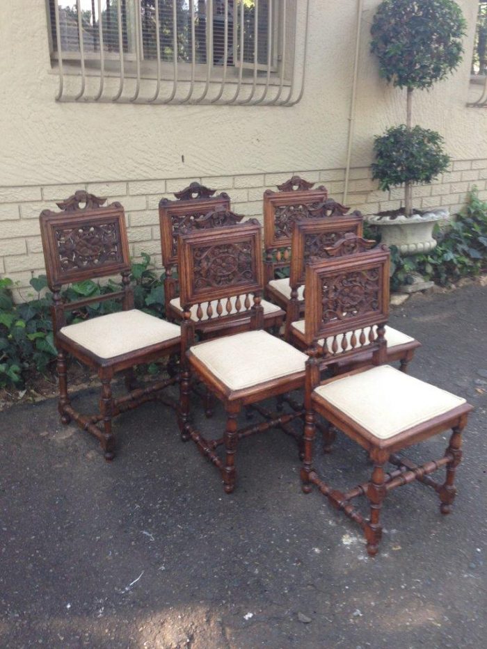 Set of 6 French antique carved chairs - Image 4