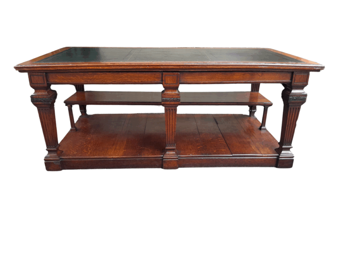 A 19th Century Oak Library Table with Leather Top, Circa 1890. Provenance. JHB Advocate