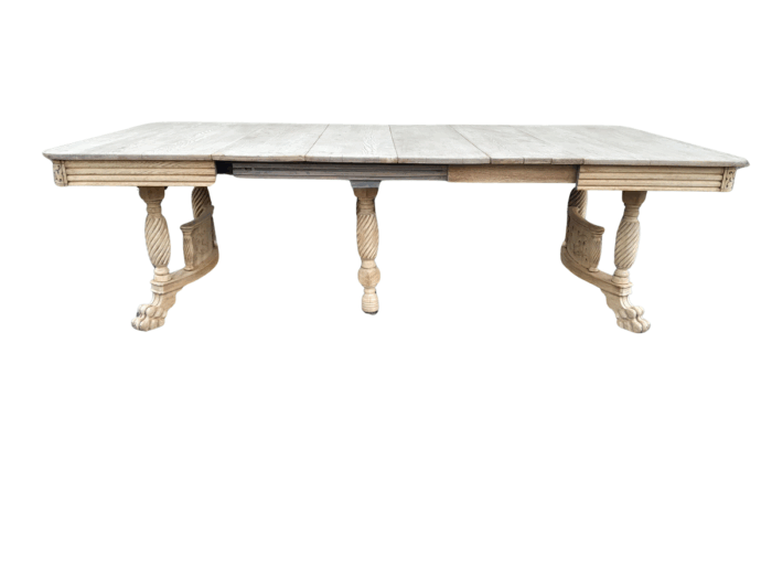 American Colonial oak extending dining table with lion paw feet, 3x extensions (8 Seater)