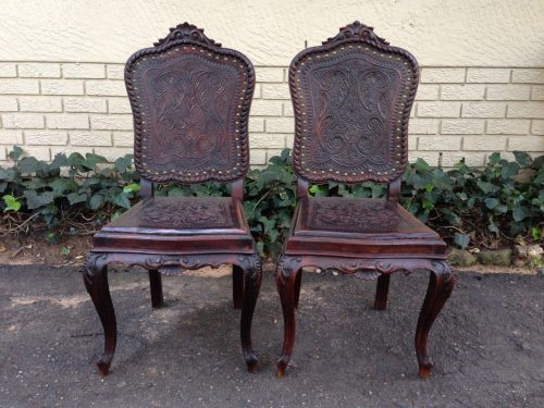 Pair 19th Century Andalusian Louise XV style Walnut Chairs