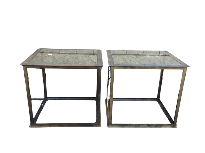 Pair of Cubed Glass Wrought Iron Tables