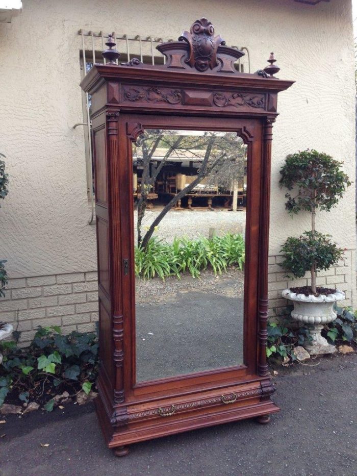 19th Century Teak Continental Single Door Armoire With  Drawer Below - Image 2