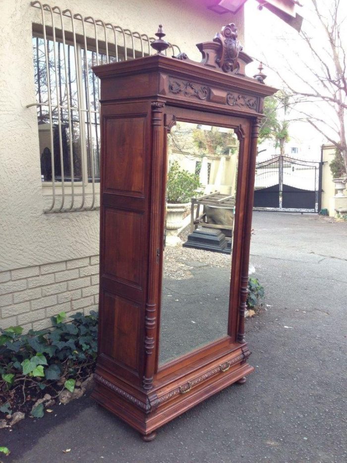 19th Century Teak Continental Single Door Armoire With  Drawer Below - Image 3