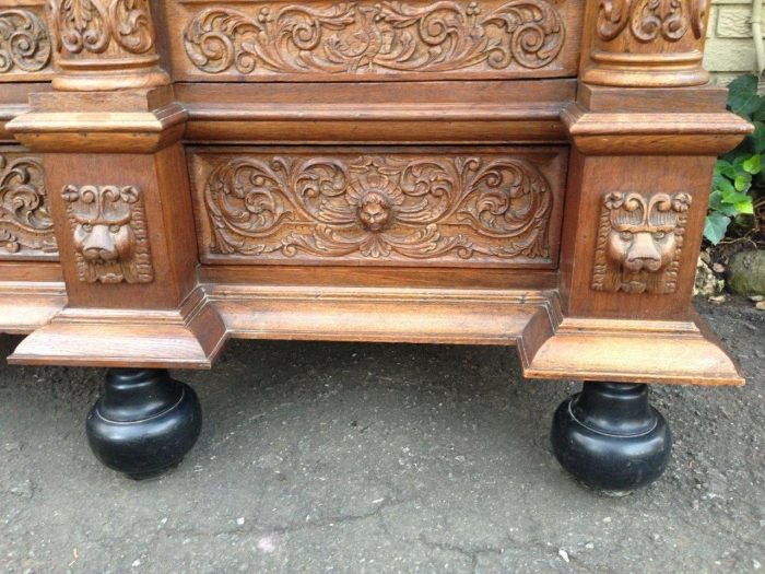 An Early 19th Century Renaissance Ornately Carved Oak Kussenkast On Bun Feet (Useful for TV or storing Bedroom Pillows, Duvets, Towels etc)  ND - Image 9