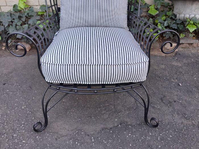 A Pair of Custom-Made Heavy Wrought Iron Highly decorative Wrought Iron Armchairs With Ticking Cushions - Image 7