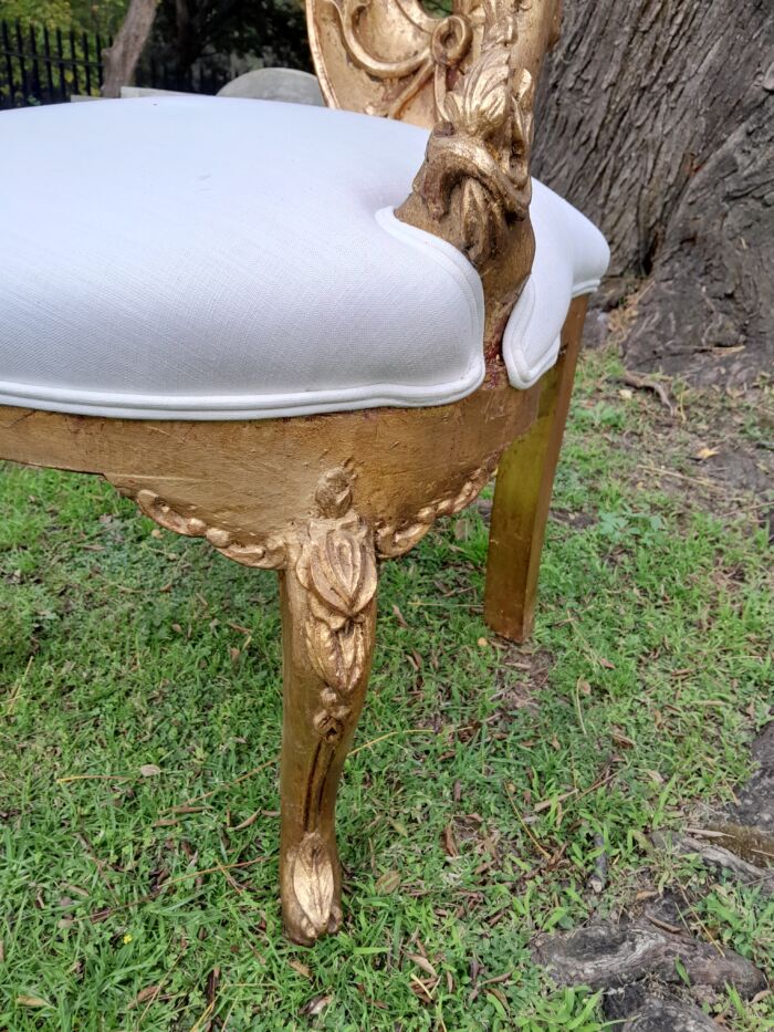 A Pair of Baroque Style Carved and Hand Gilded High Back Throne Chairs (upholstered in white) - Image 4