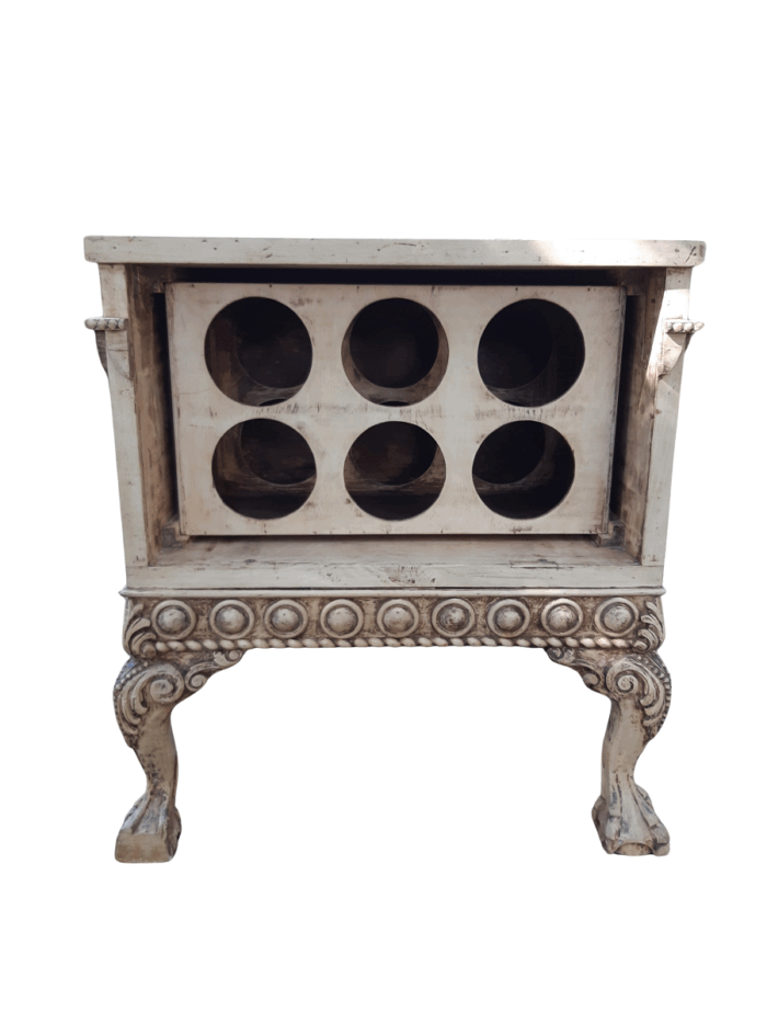 Ornately Carved Table With A Shabby Chic Paint Finish (Wine Bottle Holder On The Inside And No Door On The One Side)