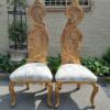 A 20th Century Rare Pair of Baroque Style Carved and Hand Gilded Throne Chairs Upholstered in a Custom-Made LInen for The Crown Collection - Image 2