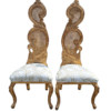 A 20th Century Rare Pair of Baroque Style Carved and Hand Gilded Throne Chairs Upholstered in a Custom-Made LInen for The Crown Collection