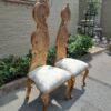 A 20th Century Rare Pair of Baroque Style Carved and Hand Gilded Throne Chairs Upholstered in a Custom-Made LInen for The Crown Collection - Image 5