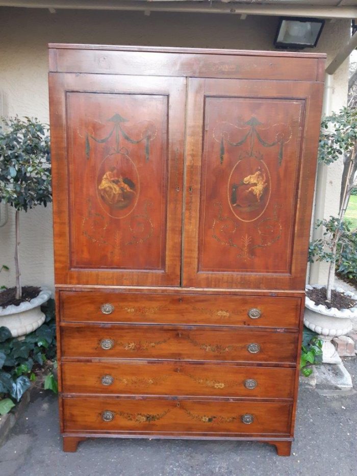 English Mahogany Linen Press With Secretaire - Image 2