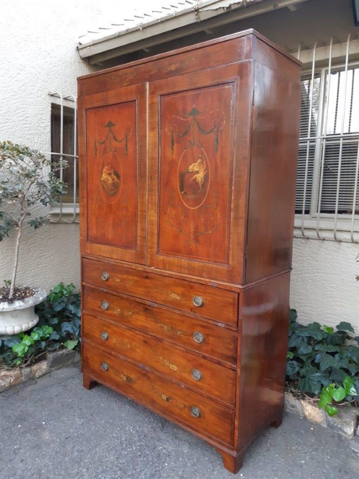 English Mahogany Linen Press With Secretaire - Image 3