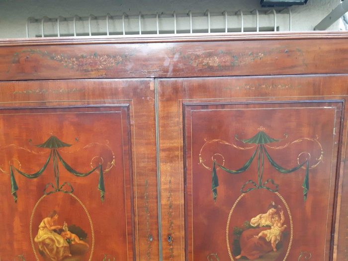 English Mahogany Linen Press With Secretaire - Image 5