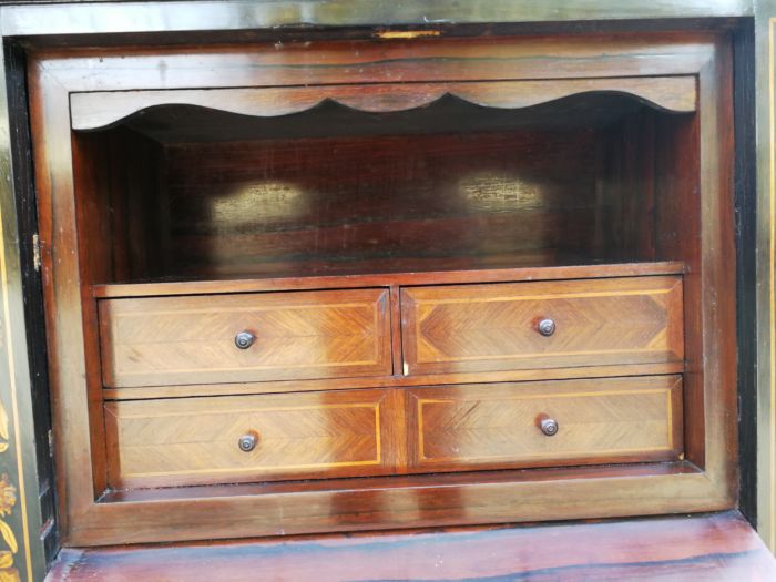 A Late 19th Century Dutch Marquetry And Ebonised Secrétaire À Abbatant, Enclosing A Baize-Lined Writing Surface, Two Small Drawers, A Long Drawer And An Open Compartment, With Three Drawers Below, Raised On Turned Feet - Image 7