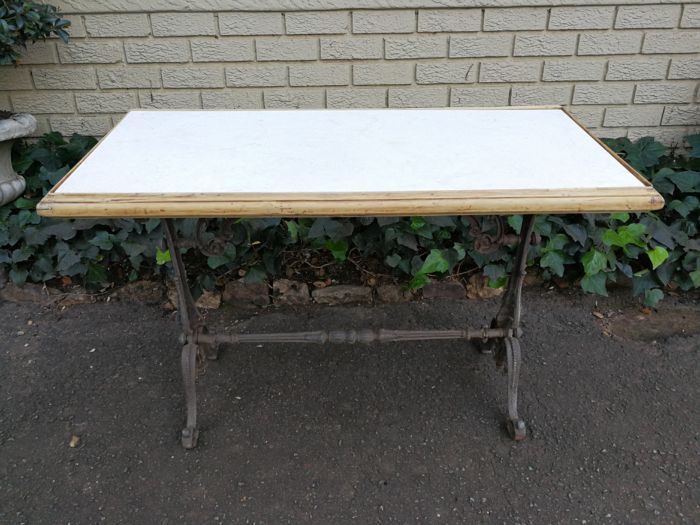 A Victorian Cast-Iron And Bleached / Natural Pine Table with marble top ND - Image 3