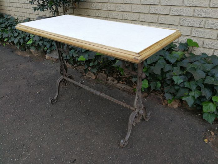 A Victorian Cast-Iron And Bleached / Natural Pine Table with marble top ND - Image 4