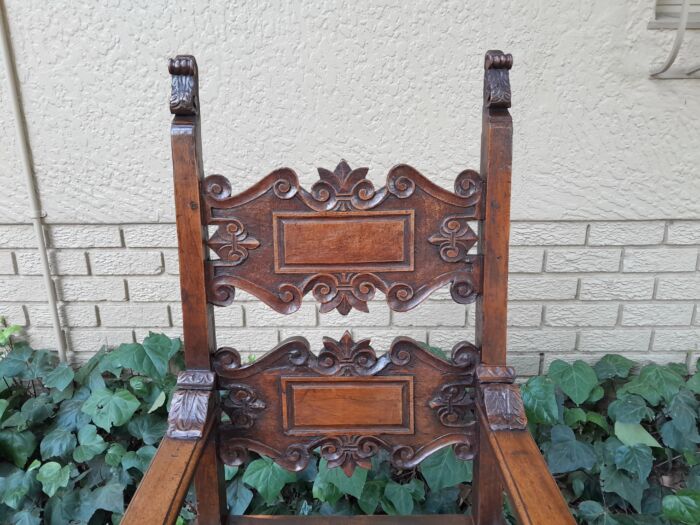 A Pair of Antique 18th / 19th Century Walnut Ornately Carved King / Throne - Image 9